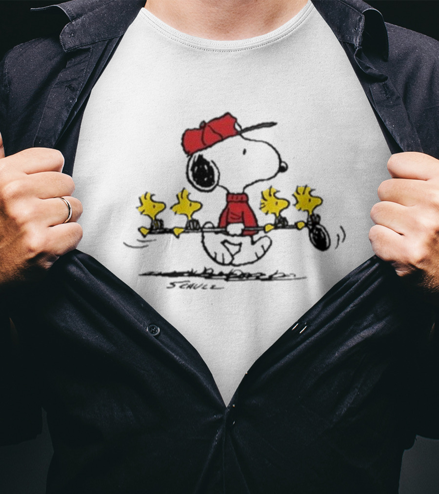 Snoopy Fishing With Woodstock Crew Summer Peanuts T-Shirt