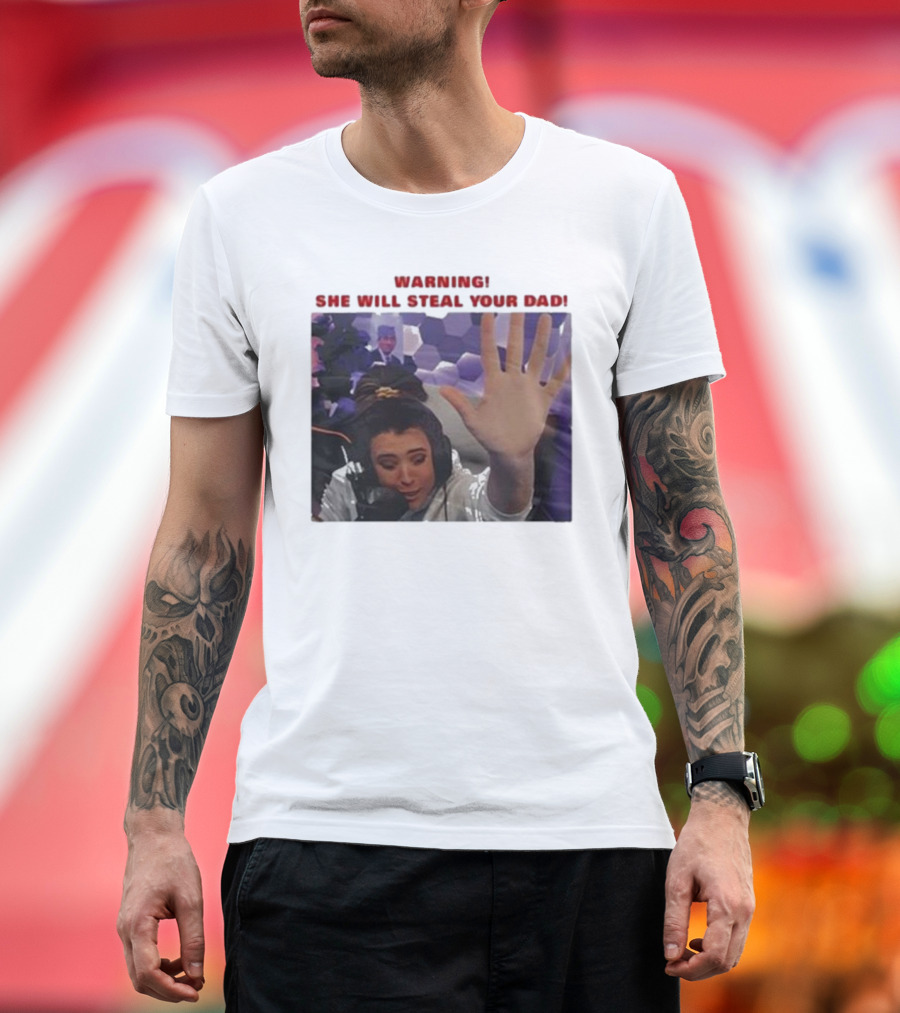 Warning She Will Steal Your Dad Raised Hand Microphone Scene T-Shirt