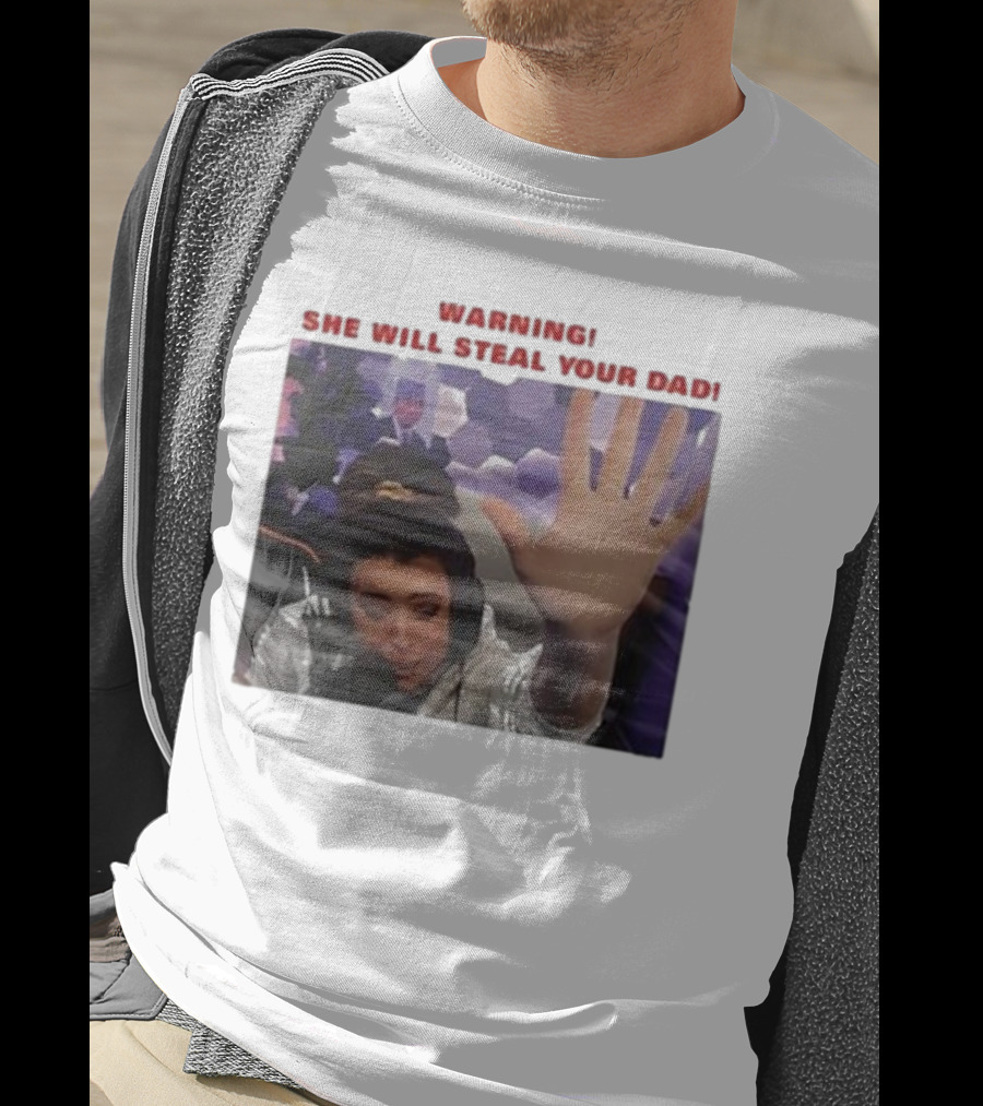 Warning She Will Steal Your Dad Raised Hand Microphone Scene T-Shirt