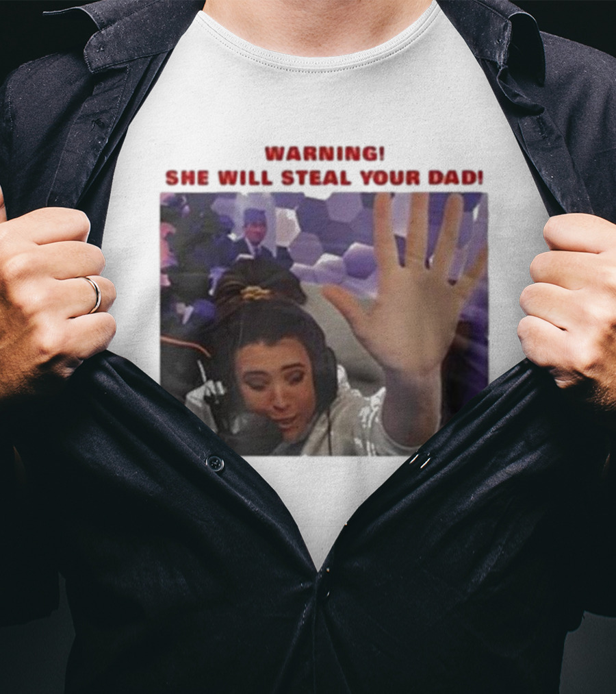 Warning She Will Steal Your Dad Raised Hand Microphone Scene T-Shirt