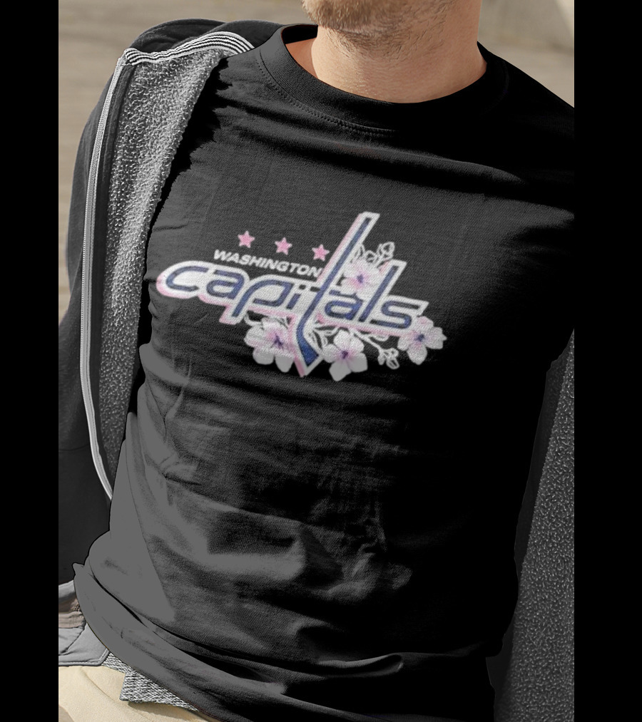 Washington Capitals Cherry Blossom Logo With Flowers And Stars T-Shirt