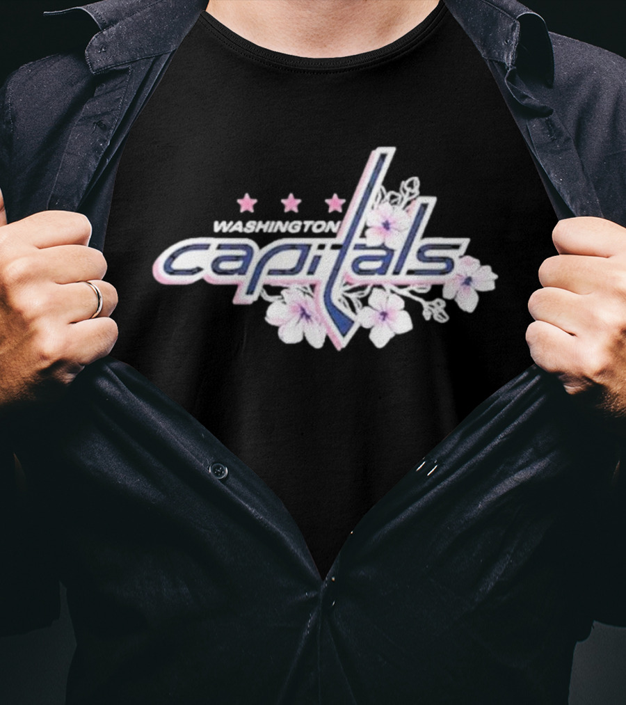 Washington Capitals Cherry Blossom Logo With Flowers And Stars T-Shirt