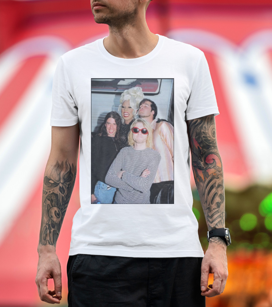 RuPaul with Nirvana Band Members Photo T-Shirt