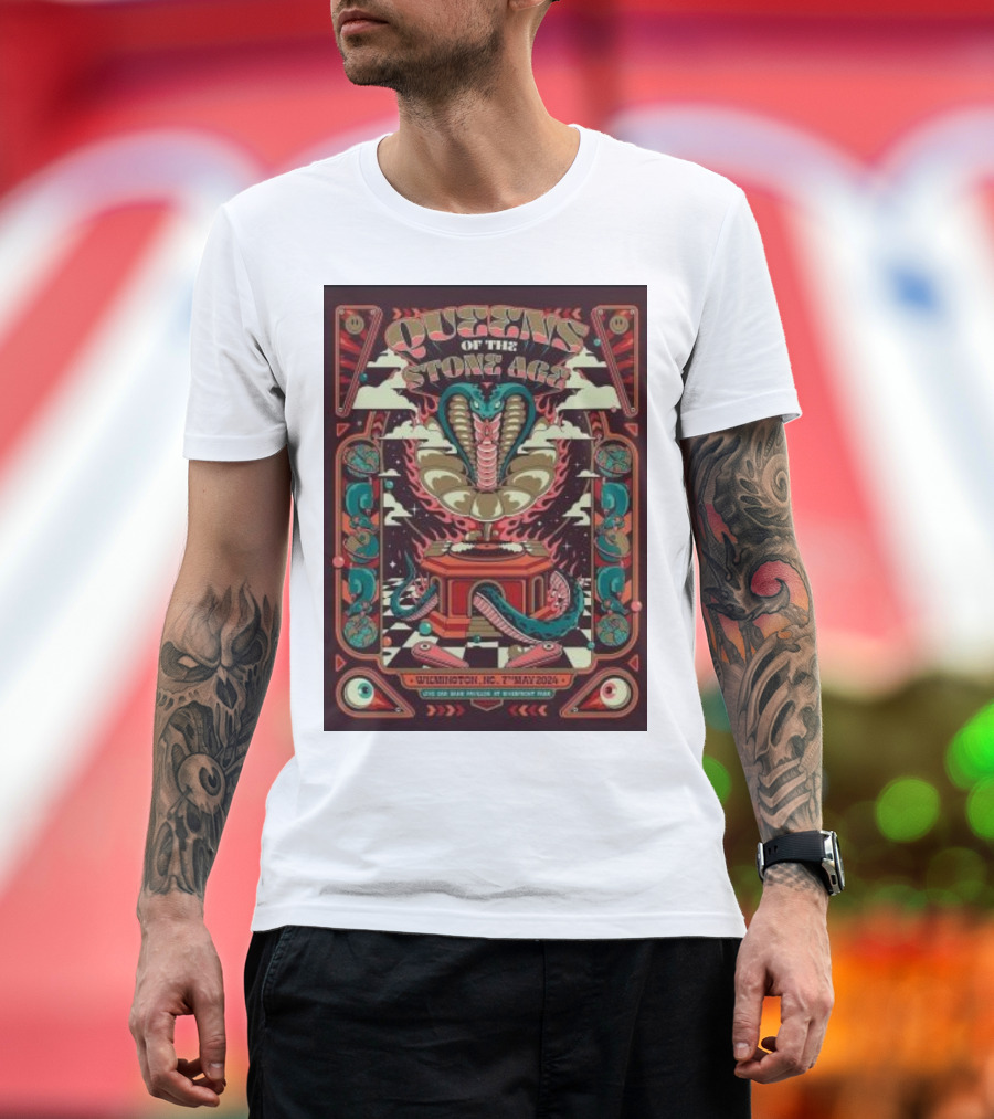 Queens Of The Stone Age Wilmington NC 7 May 2024 Concert Poster Cobra Snake T-Shirt