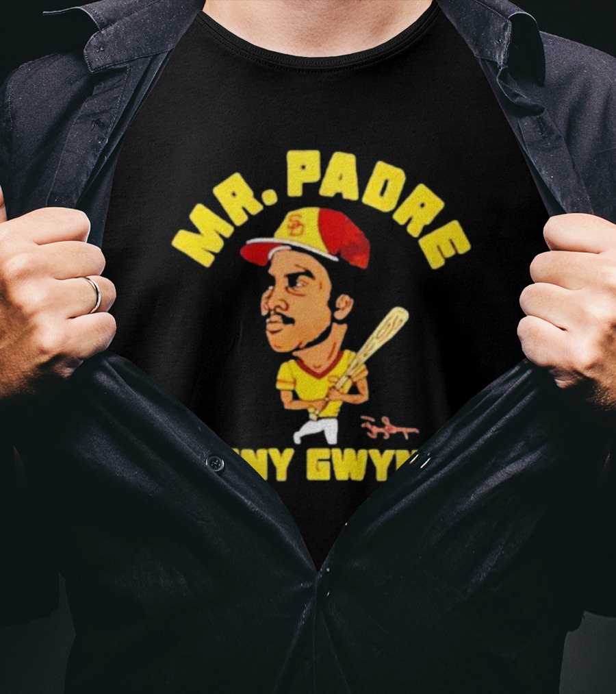 Mr. Padre Tony Gwynn Signature San Diego Baseball Player Cartoon T-Shirt