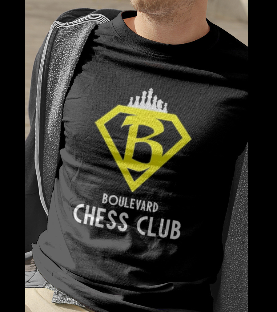 Boulevard Chess Club Logo With Yellow Diamond And Chess Pieces T-Shirt