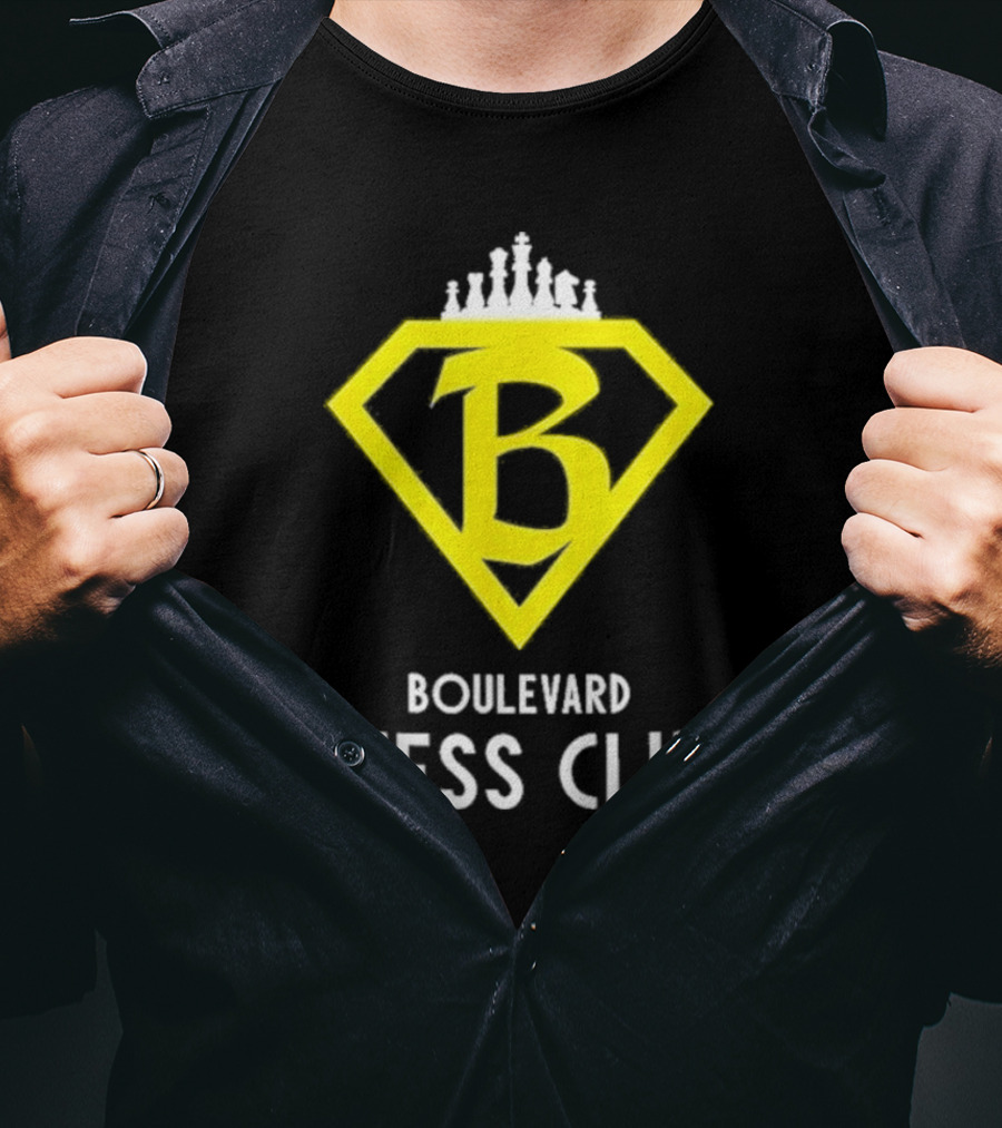Boulevard Chess Club Logo With Yellow Diamond And Chess Pieces T-Shirt