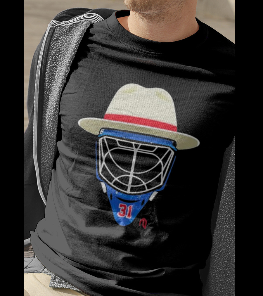 Broadway Goalie Mask Fedora Blue Number 31 T-Shirt