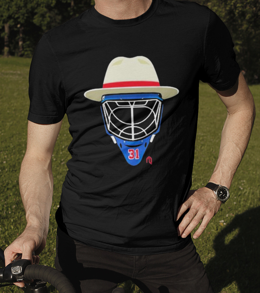 Broadway Goalie Mask Fedora Blue Number 31 T-Shirt
