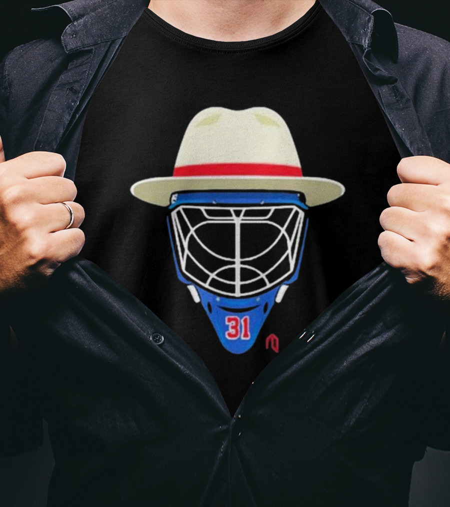 Broadway Goalie Mask Fedora Blue Number 31 T-Shirt