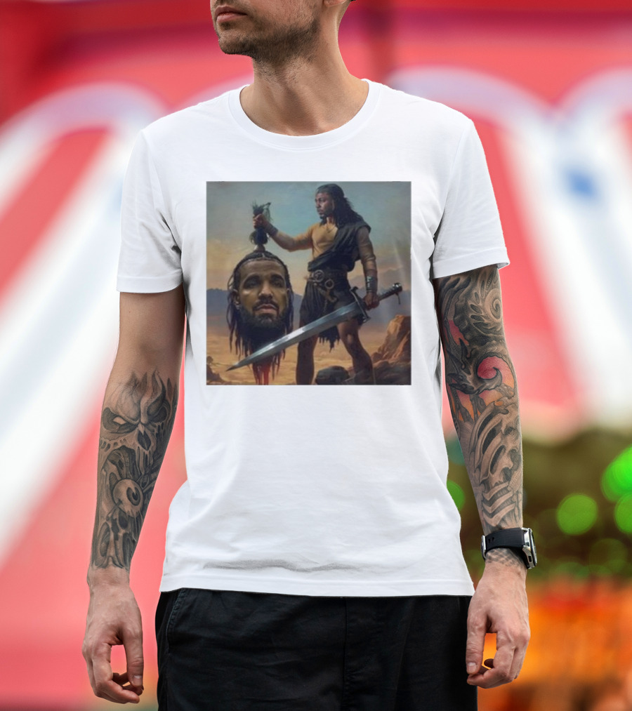 Hermainem Kendrick Holding Drake’s Head in Epic Scene T-Shirt