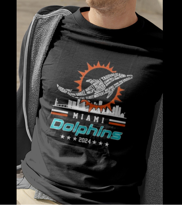 Miami Dolphins 2024 Player Names Skyline Iconic T-Shirt