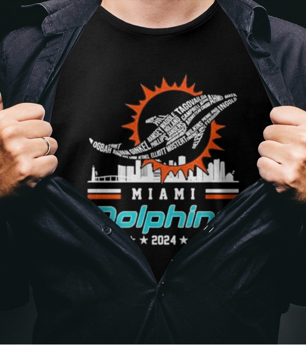 Miami Dolphins 2024 Player Names Skyline Iconic T-Shirt