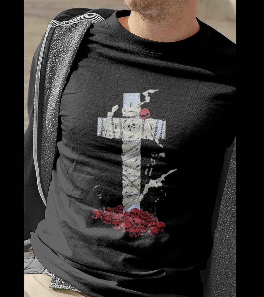 Steady-Hands Wrapped Cross With Chains And Skulls T-Shirt