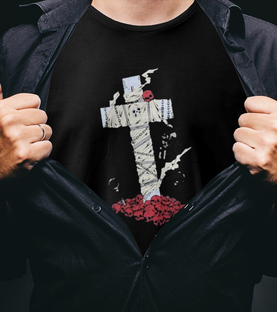 Steady-Hands Wrapped Cross With Chains And Skulls T-Shirt