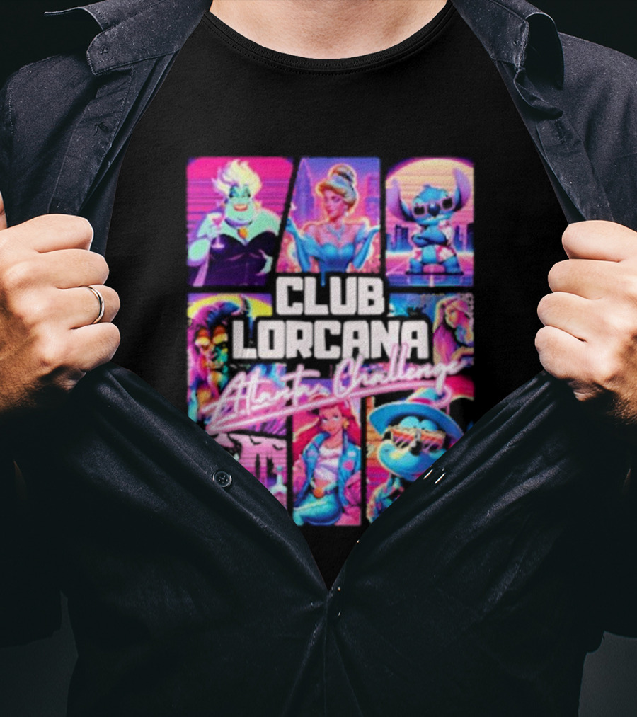 Club Lorcana Atlanta Challenge Ursula Cinderella Stitch 80s Neon T-Shirt
