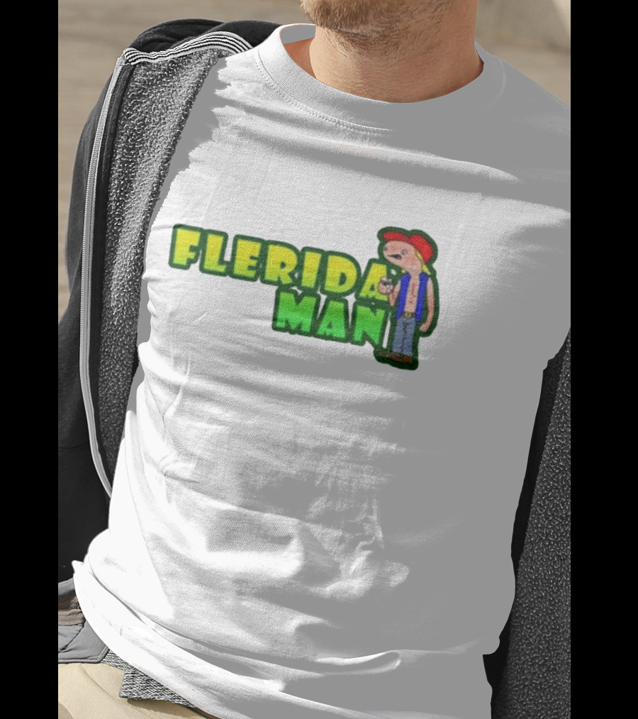 Flerida Man Beer Drinking Cartoon Character With Red Cap And Green Letters T-Shirt