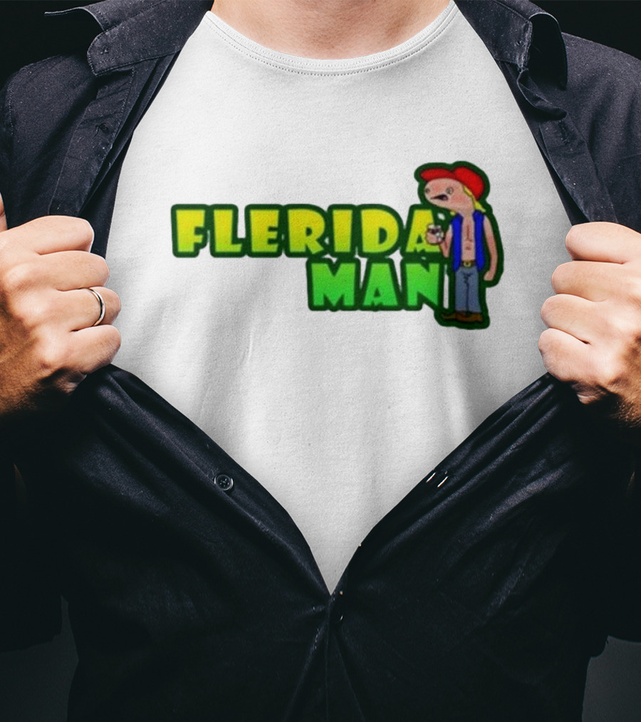 Flerida Man Beer Drinking Cartoon Character With Red Cap And Green Letters T-Shirt