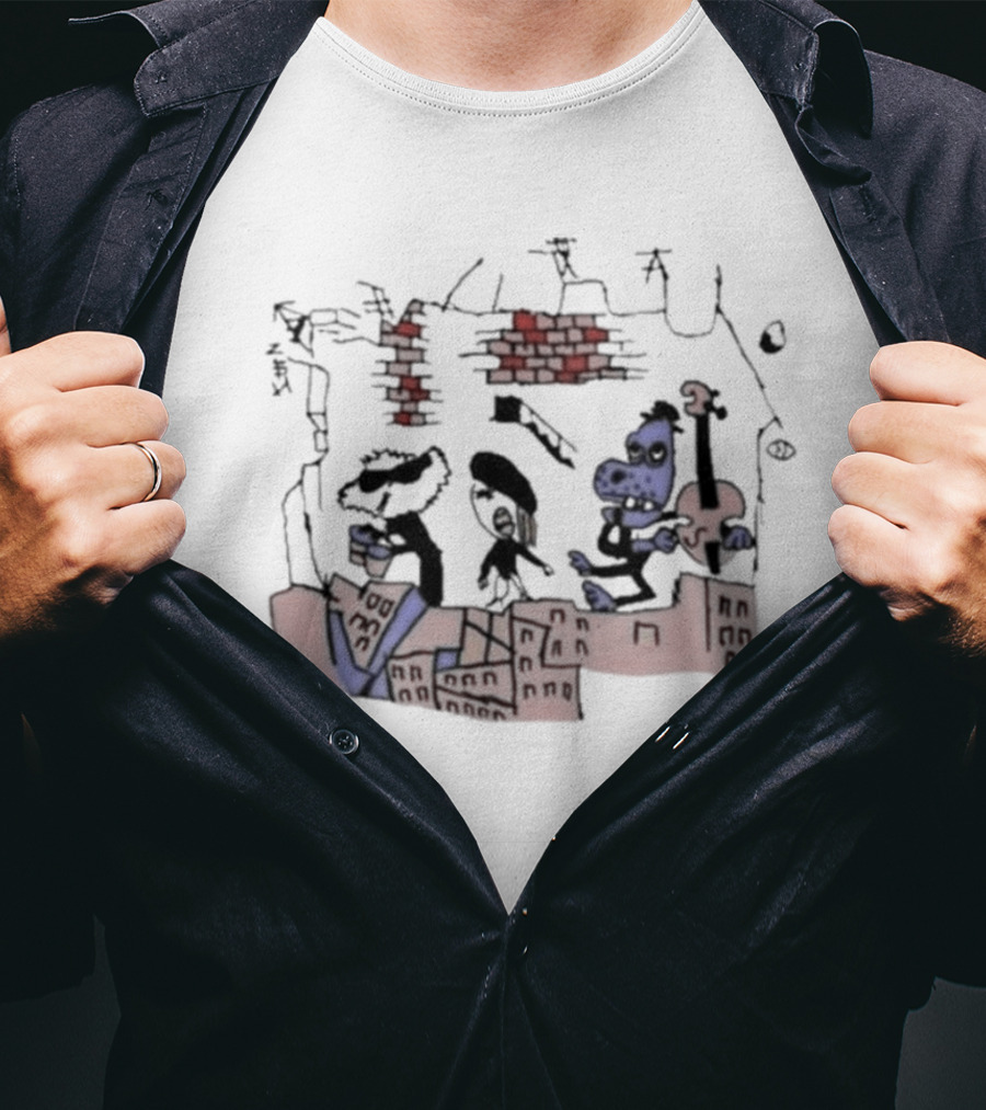 Retro Rad Puppet Band Brick Wall Jam Session T-Shirt