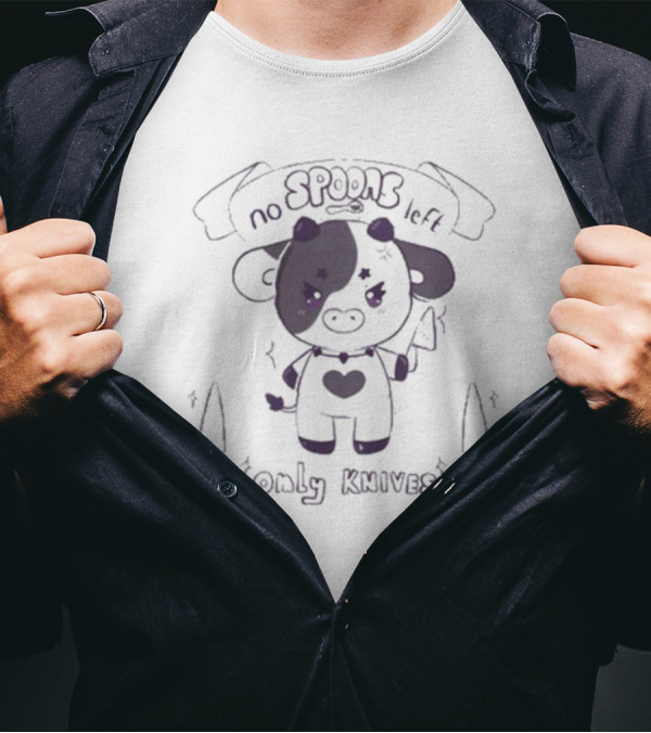 No Spoons Left Only Knives Sugary Carousel Cow With Heart And Knives T-Shirt