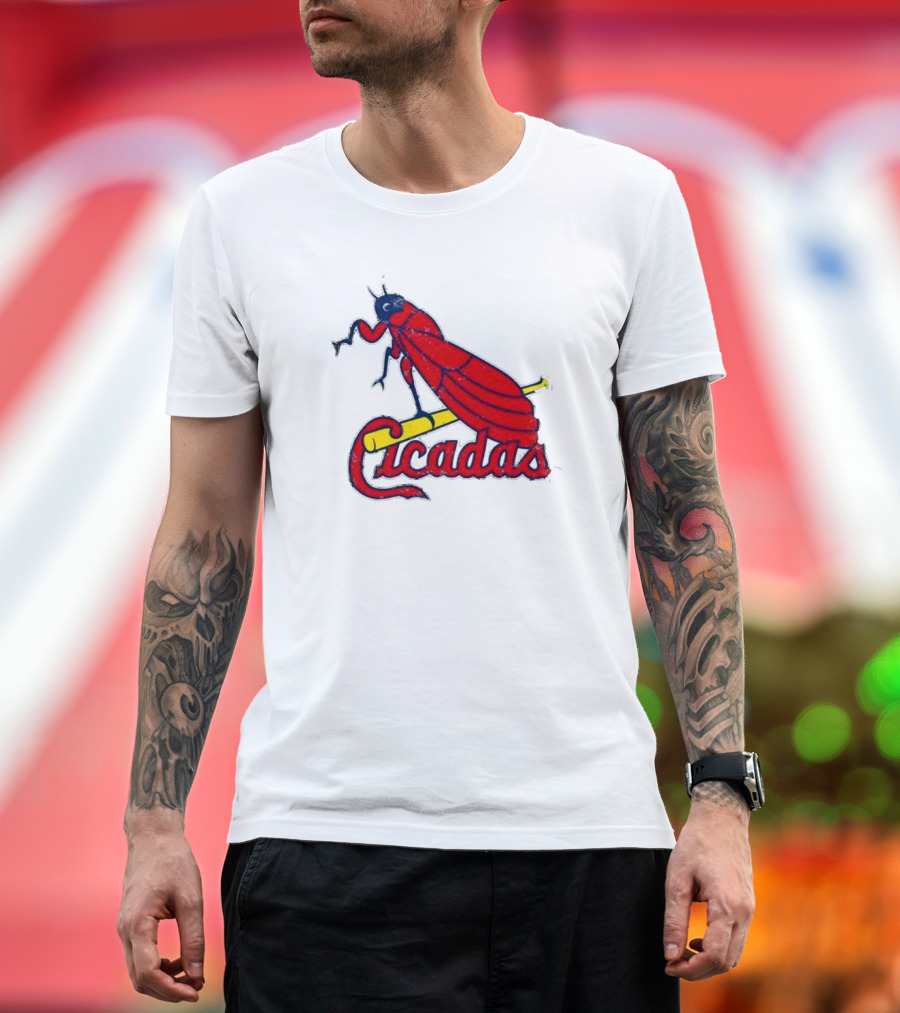 St. Louis Cicadas Red Insect Mascot Baseball Team T-Shirt