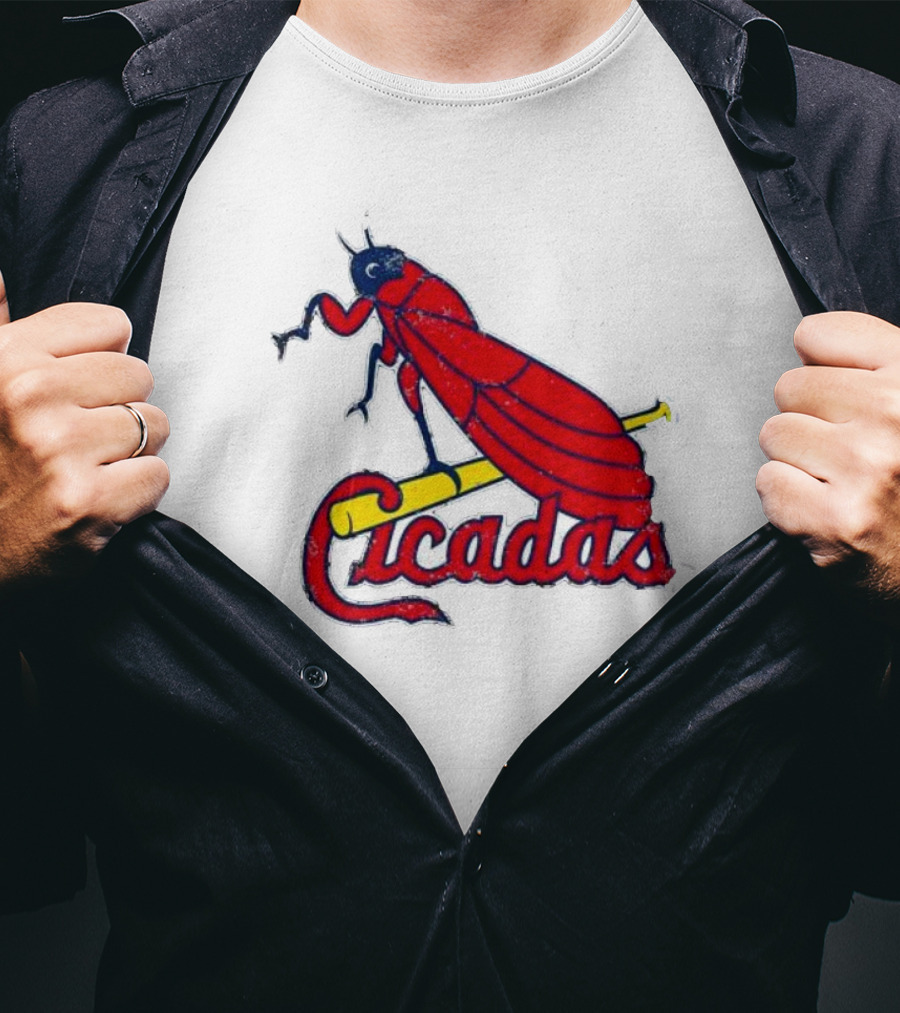St. Louis Cicadas Red Insect Mascot Baseball Team T-Shirt