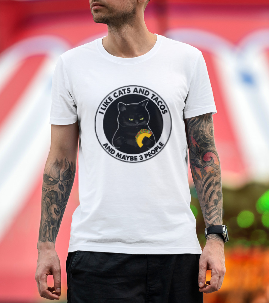 Black Cat I Like Cats And Tacos And Maybe 3 People T-Shirt
