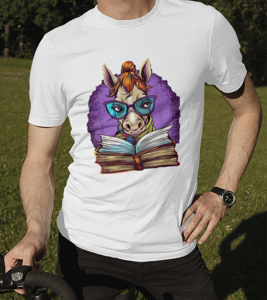 Book Lover Cute Horse Reading Glasses Teacher Librarian T-Shirt