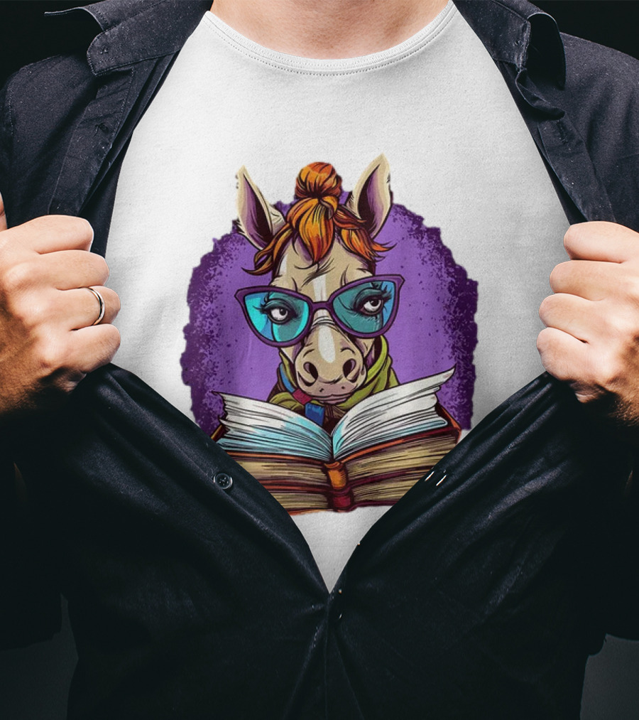 Book Lover Cute Horse Reading Glasses Teacher Librarian T-Shirt