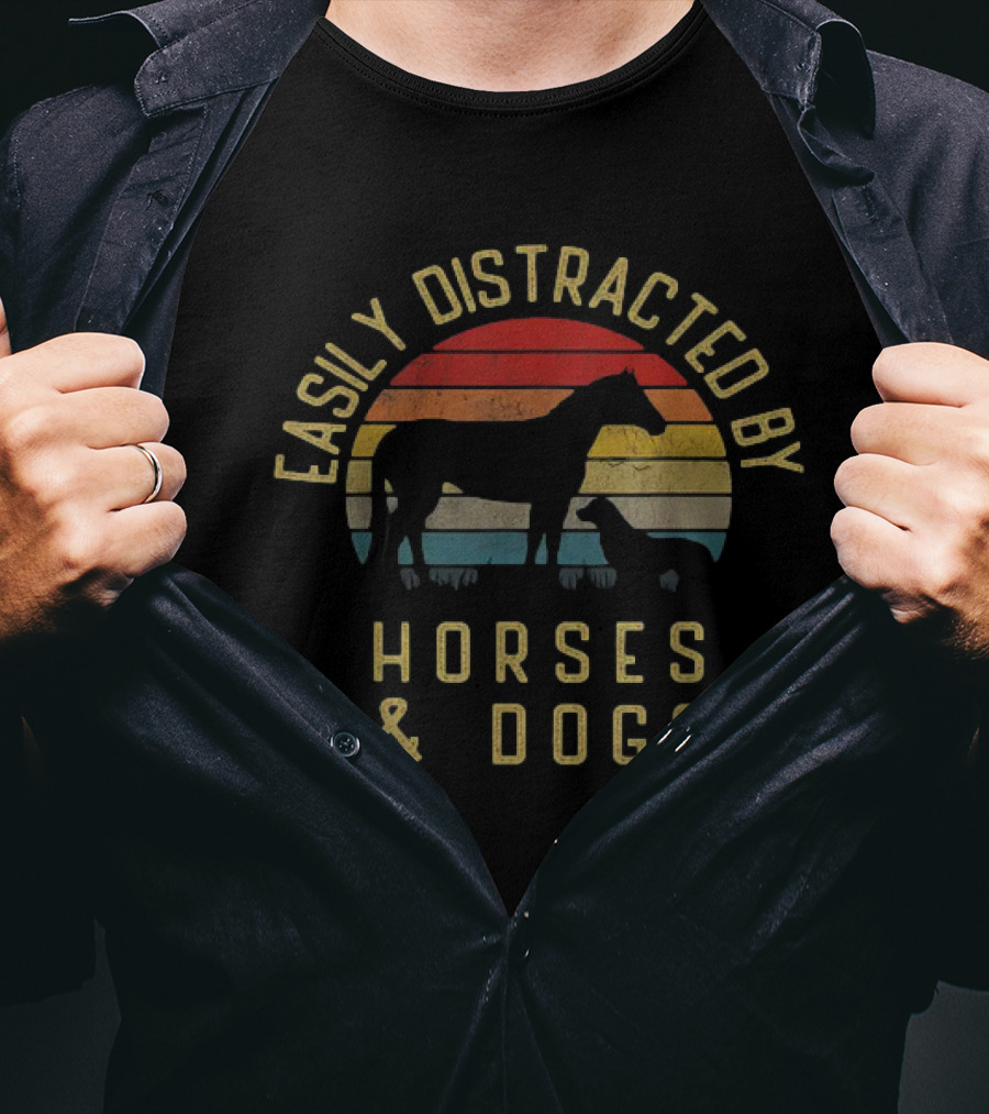 Easily Distracted By Horses And Dogs Retro T-Shirt