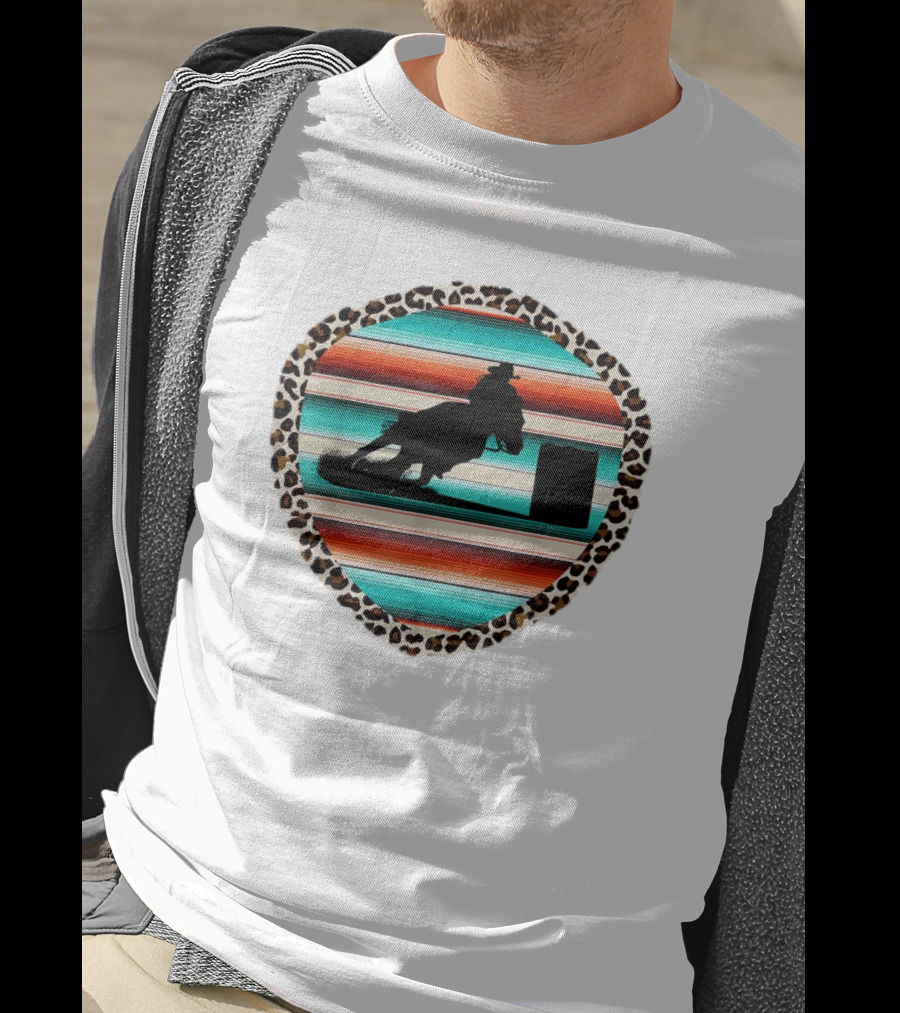 Horse Barrel Racing Rodeo Cowgirl Serape Leopard T-Shirt