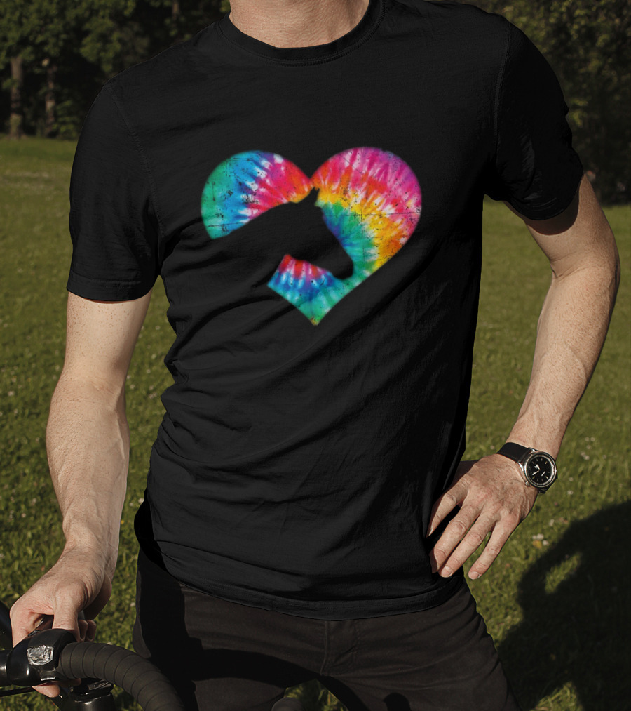 Horse Lover Tie-Dye Rainbow Heart T-Shirt