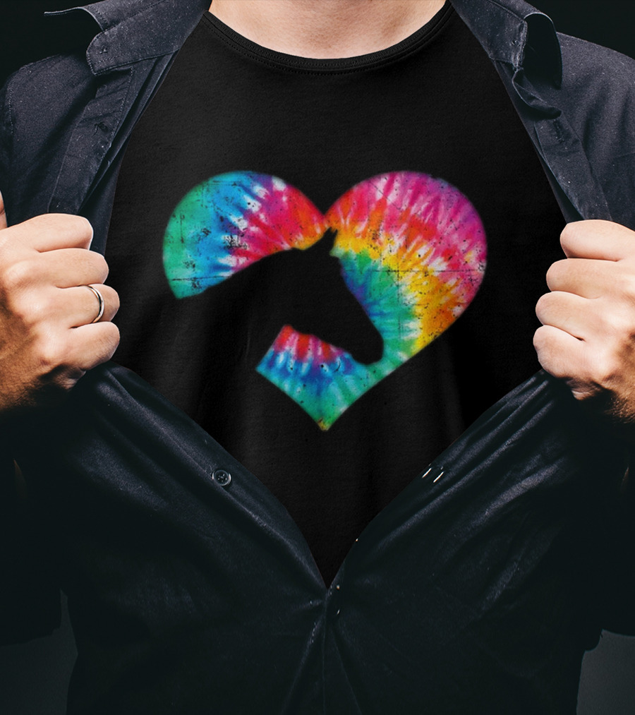 Horse Lover Tie-Dye Rainbow Heart T-Shirt