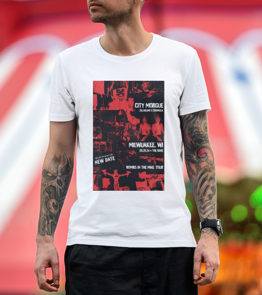 City Morgue ZillaKami X SosMula New Date Milwaukee WI 05.25.24 The Rave Bomrs in the Mail Tour T-Shirt