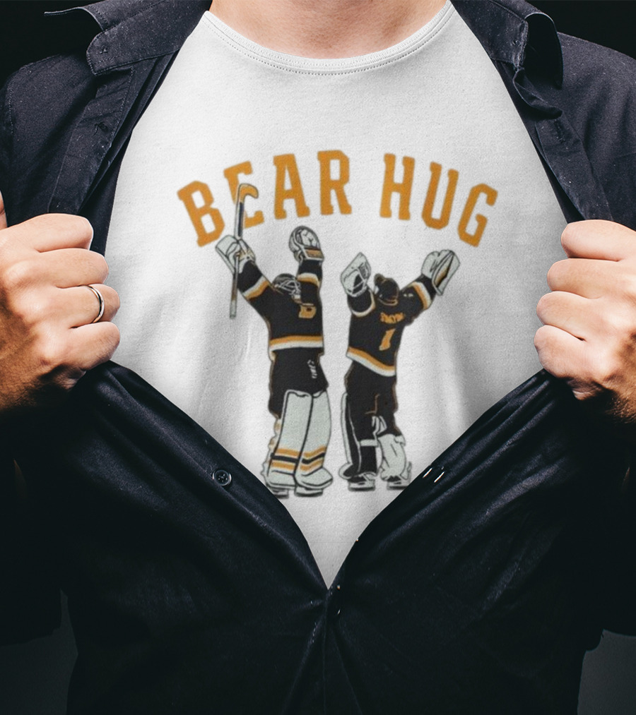 Bear Hug Boston Hockey Linus Ullmark Jeremy Swayman Bruins Goalie Hug Retro T-Shirt