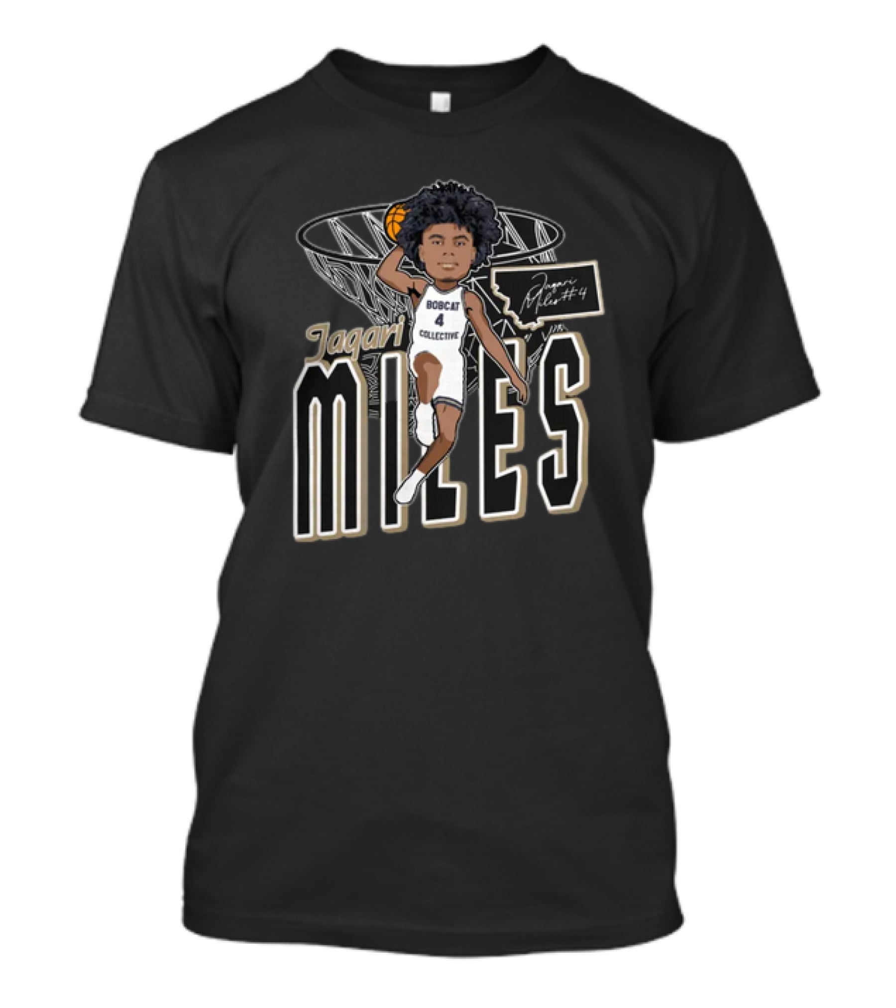 Jaqari Miles Bobcat Collective Number 4 Basketball Dunk T-Shirt