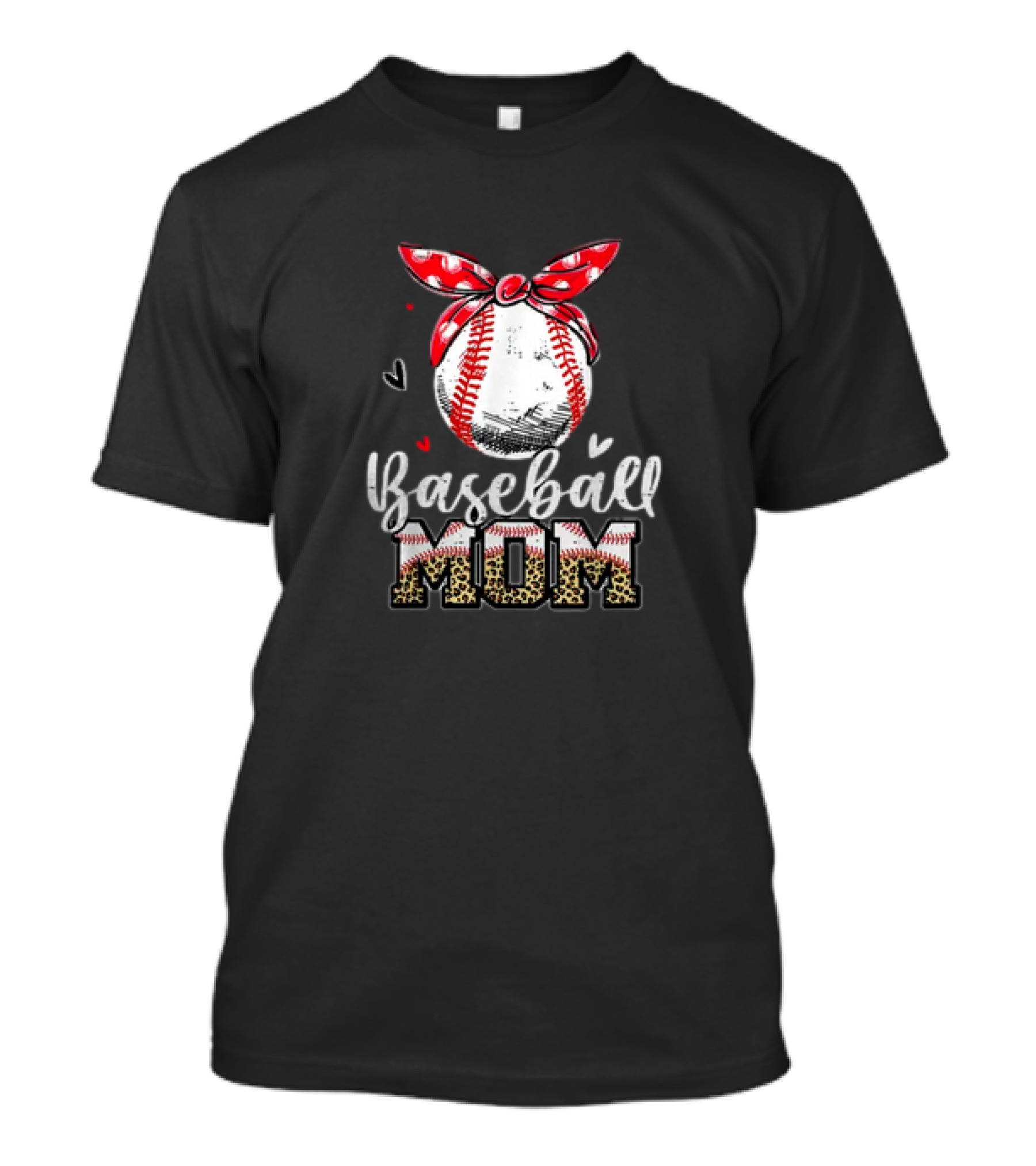 Leopard Baseball Mom Red Headband Baseball Ball Mother's Day Mama T-Shirt