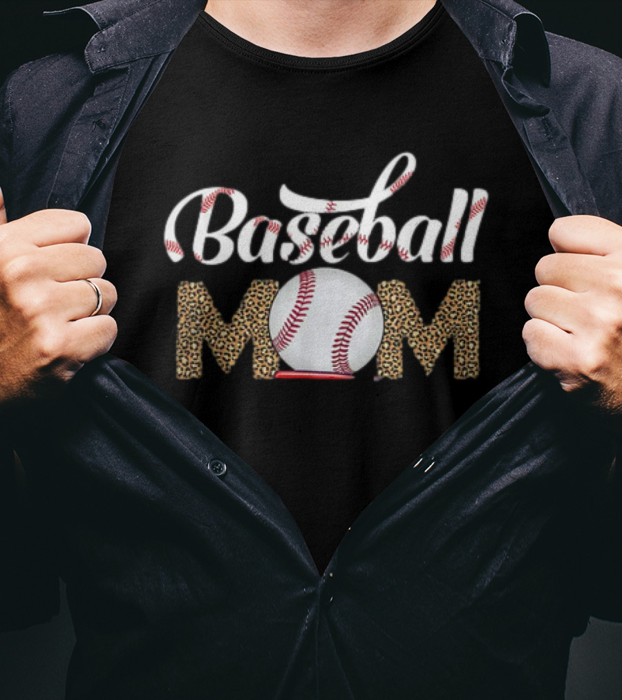 Leopard Baseball Mom Life Mothers Day Catcher Womens T-Shirt
