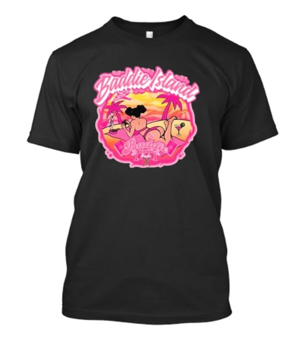 Baddie Island Summer Scene With Palm Trees And Cocktail Imagery - Baddie Budz Vibe T-Shirt