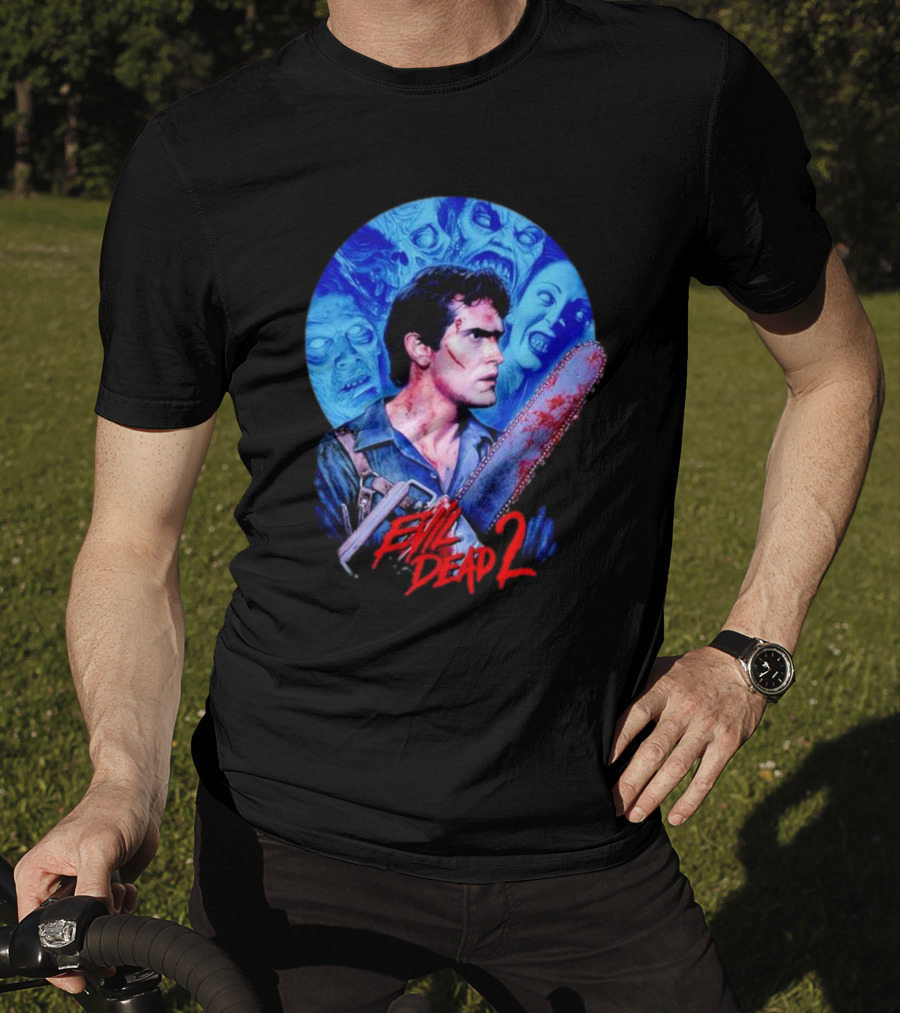 Evil Dead 2 Main Character Chainsaw Fight With Zombies T-Shirt
