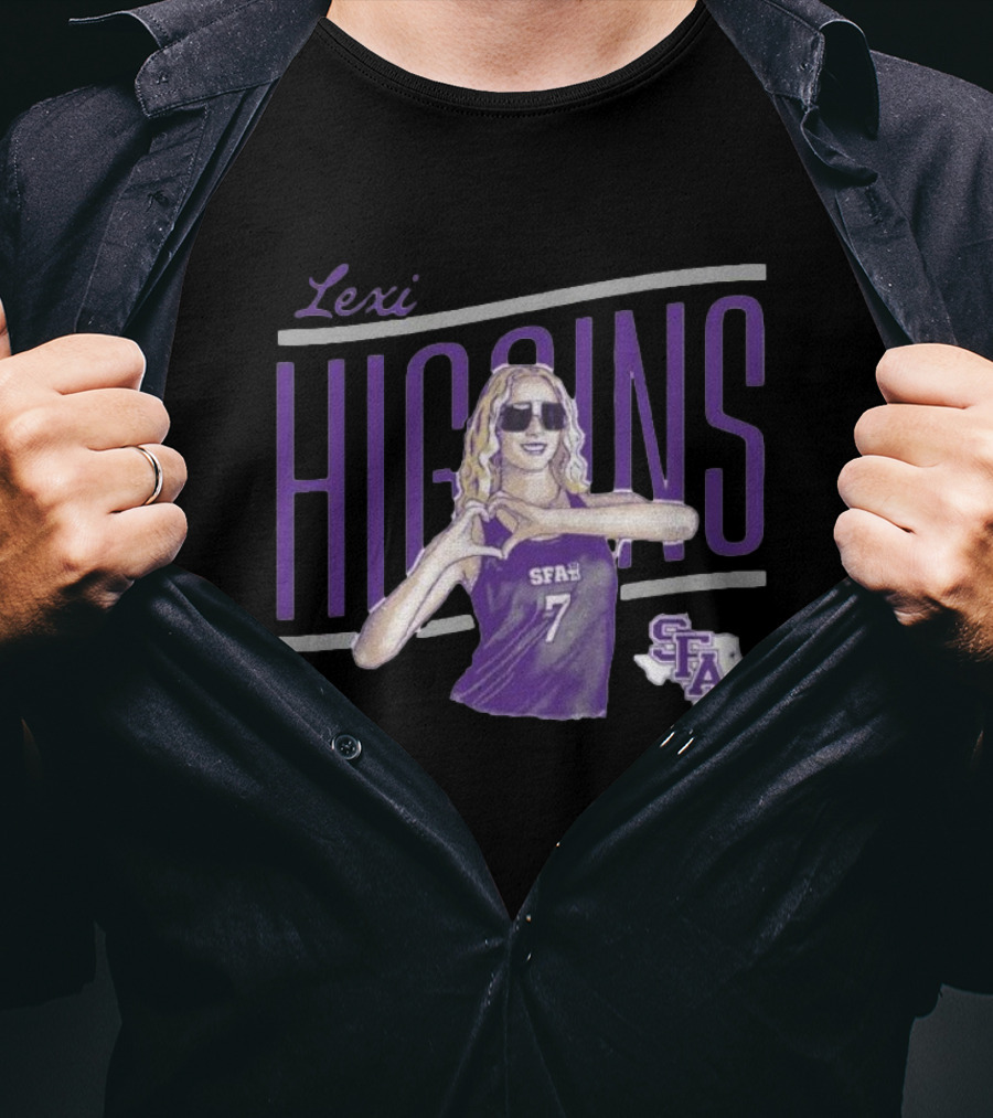 Lexi Higgins SFASU Volleyball Player Number 7 With Sunglasses And Heart Gesture T-Shirt