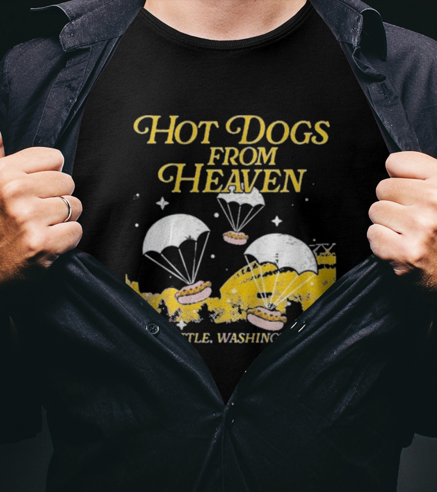 Hot Dogs From Heaven Parachuting Over Seattle Washington T-Shirt
