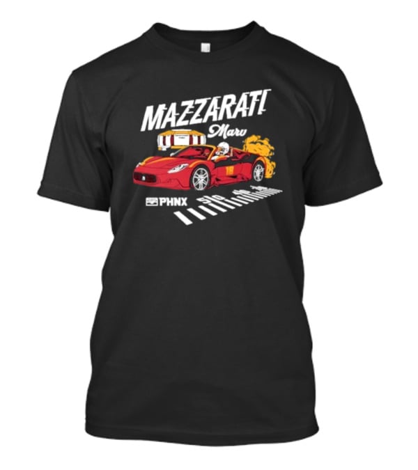 PHNX Mazzarati Marv Racing Car With Flames And Helmet T-Shirt