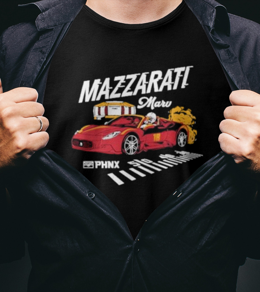 PHNX Mazzarati Marv Racing Car With Flames And Helmet T-Shirt