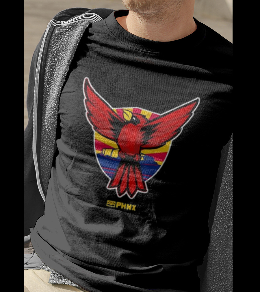 PHNX Cardinals Red Bird Emblem With Arizona Flag Shield T-Shirt