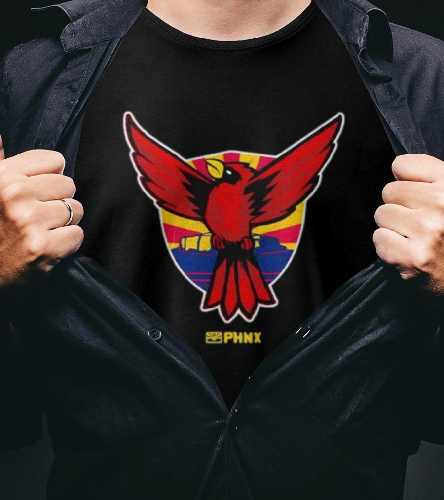 PHNX Cardinals Red Bird Emblem With Arizona Flag Shield T-Shirt