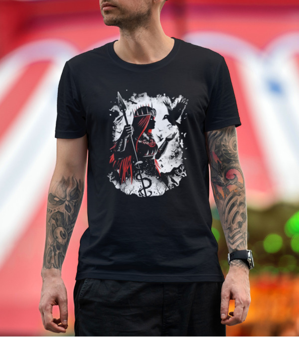 Premium T-Shirt: Goddess of Fate and War with Spear and Raven T-Shirt Goddess of Fate and War with Spear and Raven T-Shirt
