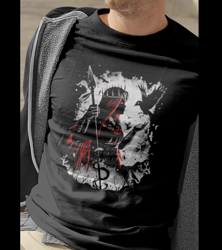 Goddess Of Fate And War With Spear And Raven T-Shirt