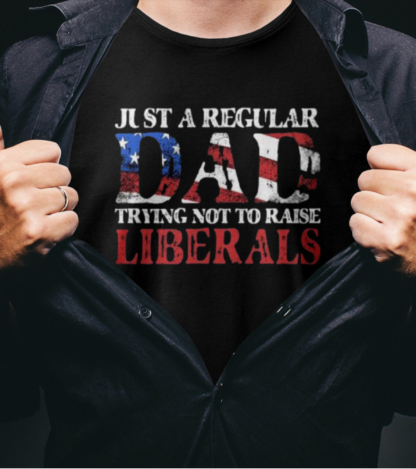 Just A Regular Dad Trying Not To Raise Liberals Vintage American Flag T-Shirt