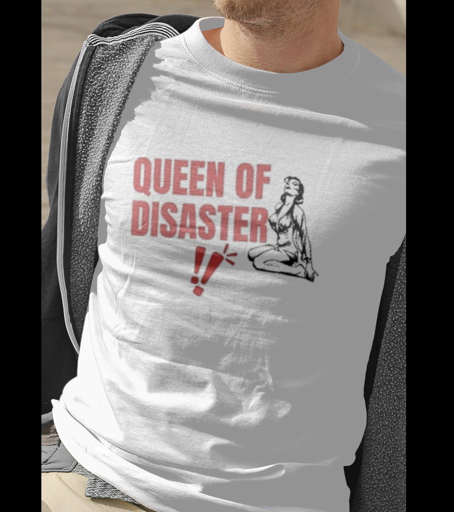 Queen Of Disaster Retro Comic Style Pin-Up Bold Red Typography T-Shirt
